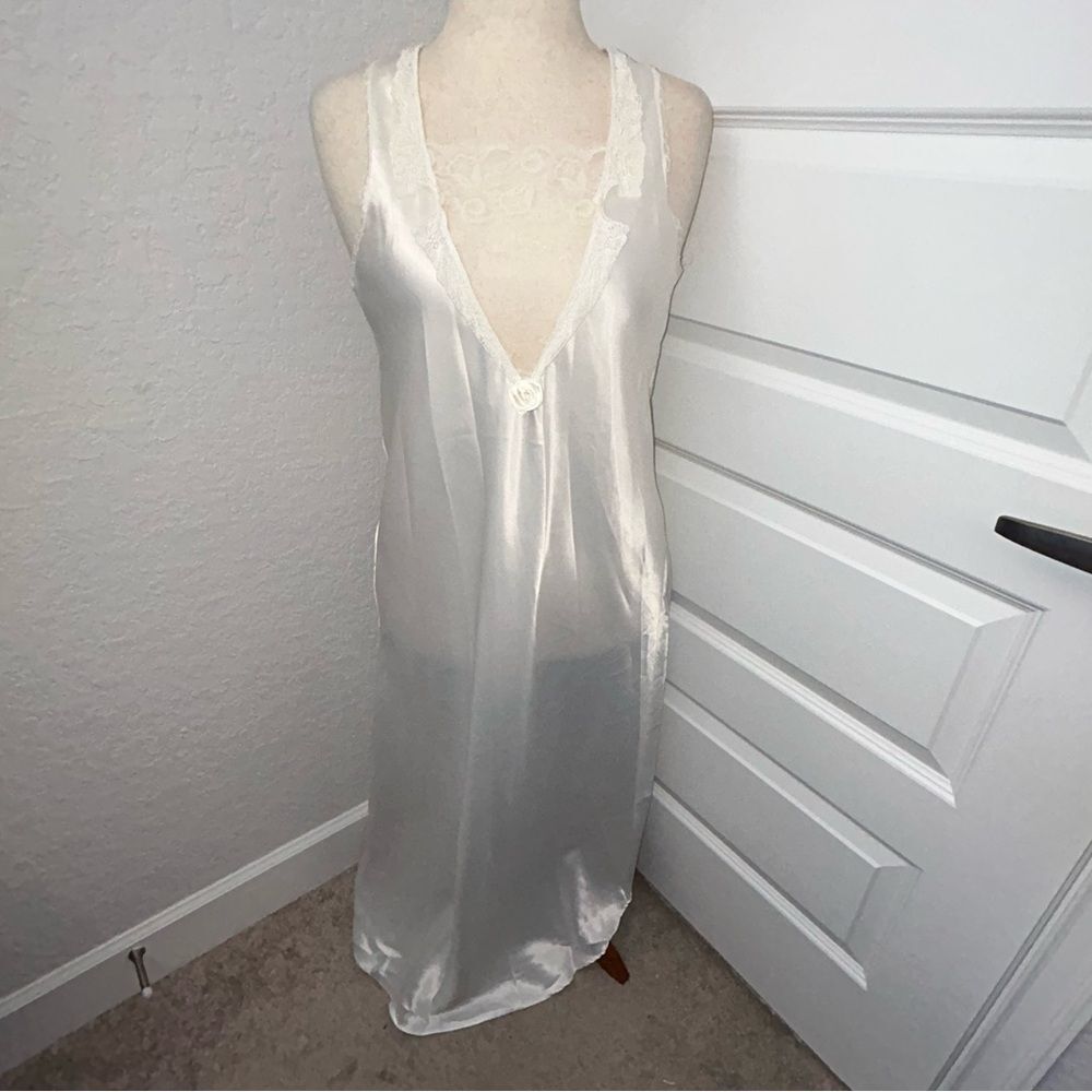 Vintage Donna Richard Lace Bib Sleeveless Maxi Slip Nightgown Dress